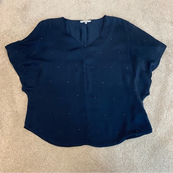 FRED David navy blue rhinestone embellished blouse Sz L - Picture 5 of 10